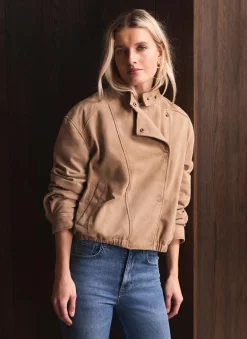 Discount Suede Cropped Pilot Bomber Jacket Jackets|Leather & Suede Jackets