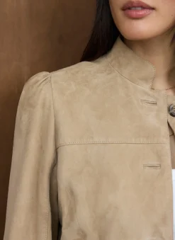 Neutral Suede Puff Sleeve Jacket Jackets|Leather & Suede Jackets