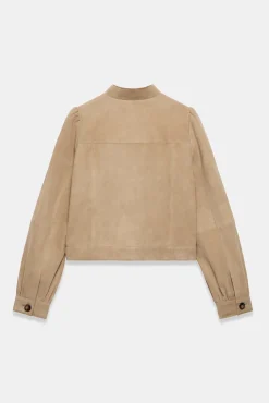 Neutral Suede Puff Sleeve Jacket Jackets|Leather & Suede Jackets