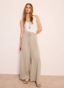 Online Tie Waist Wide Trousers Wide Leg Trousers|Trousers