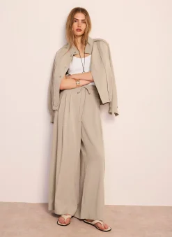 Online Tie Waist Wide Trousers Wide Leg Trousers|Trousers