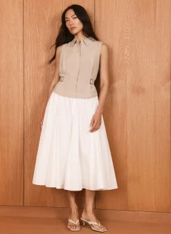 Outlet Neutral Waistcoat Layered Midi Dress Midi Dresses|Shirt Dresses
