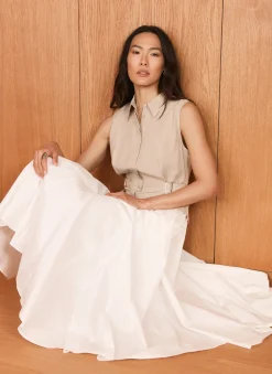 Outlet Neutral Waistcoat Layered Midi Dress Midi Dresses|Shirt Dresses