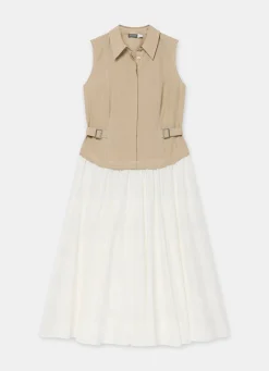 Outlet Neutral Waistcoat Layered Midi Dress Midi Dresses|Shirt Dresses