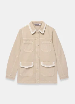 Washed Lace Trim Shacket Jackets