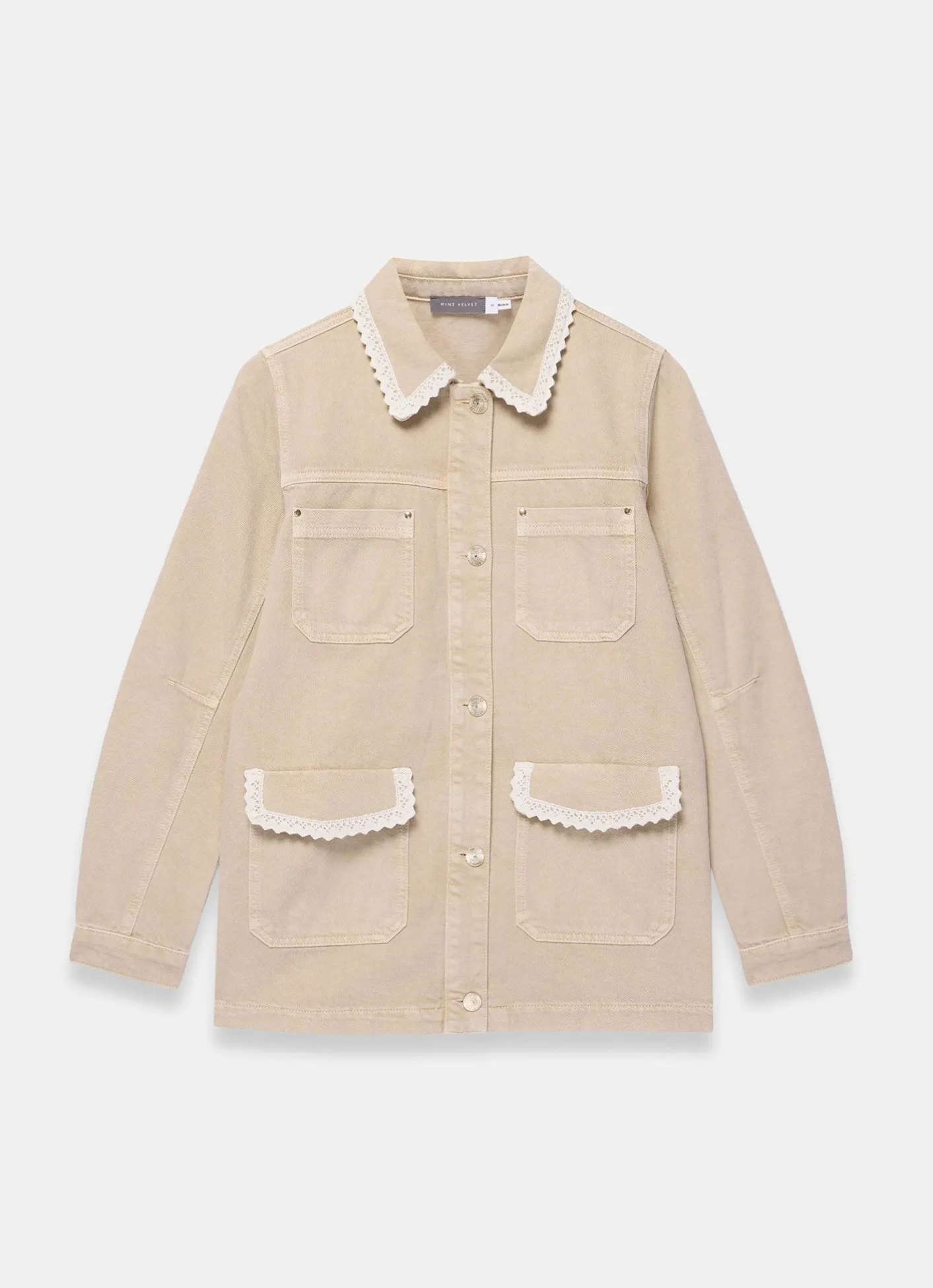 Washed Lace Trim Shacket Jackets