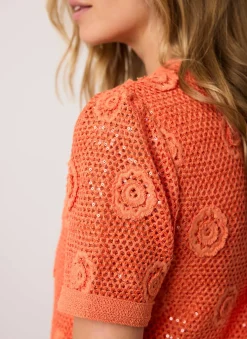 Best Cotton Sequin Flower Crochet Top All Tops|Tops