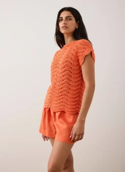 Online Embellished Crochet Knit Top Knitted Tops|Knitted Tops