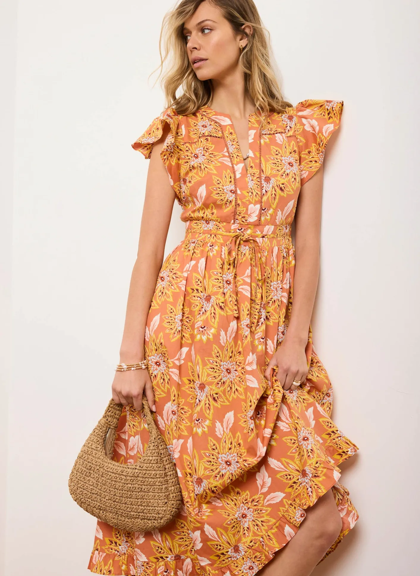 Floral Print Cotton Midi Dress Summer Dresses|Midi Dresses