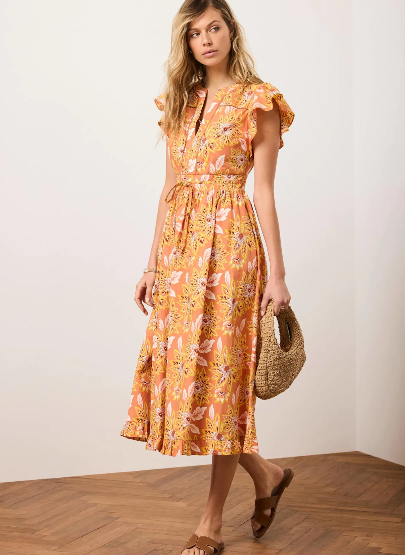 Floral Print Cotton Midi Dress Summer Dresses|Midi Dresses