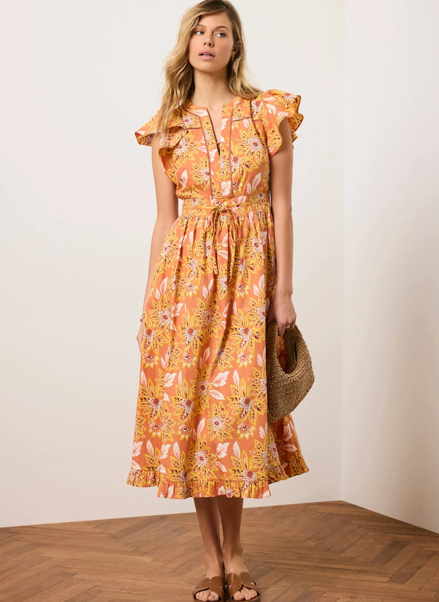 Floral Print Cotton Midi Dress Summer Dresses|Midi Dresses