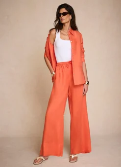 Clearance Linen Drawstring Wide Leg Trousers Wide Leg Trousers|Trousers