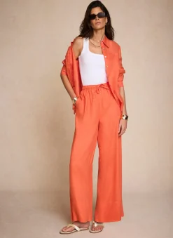 Clearance Linen Drawstring Wide Leg Trousers Wide Leg Trousers|Trousers