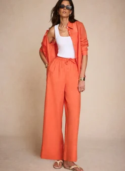 Clearance Linen Drawstring Wide Leg Trousers Wide Leg Trousers|Trousers