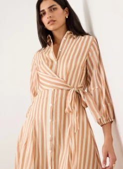 New Stripe Wrap Midi Shirt Dress Midi Dresses|Shirt Dresses