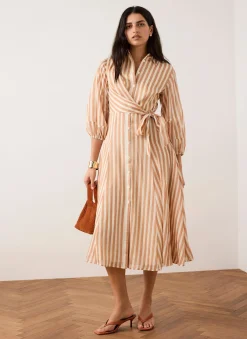 New Stripe Wrap Midi Shirt Dress Midi Dresses|Shirt Dresses