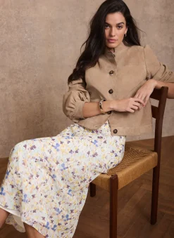 Pale Floral Print Midi Skirt Midi Skirts|Skirts