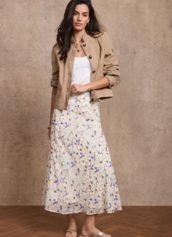 Pale Floral Print Midi Skirt Midi Skirts|Skirts