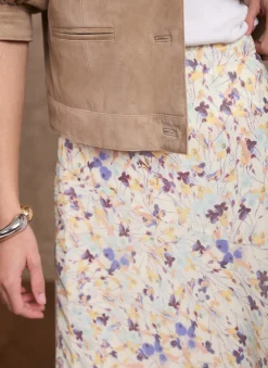 Pale Floral Print Midi Skirt Midi Skirts|Skirts