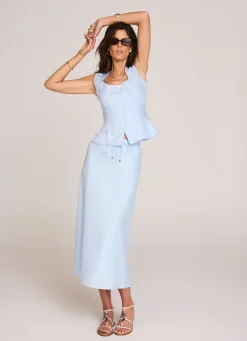 Pale Linen Bias Midi Skirt Midi Skirts|Skirts