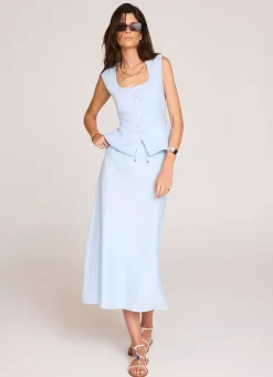 Pale Linen Bias Midi Skirt Midi Skirts|Skirts
