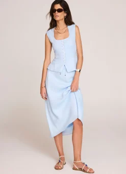 Pale Linen Bias Midi Skirt Midi Skirts|Skirts