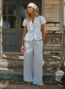 Clearance Pale Linen Drawstring Wide Leg Trousers Wide Leg Trousers|Trousers