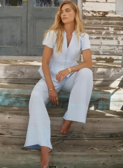 Clearance Pale Linen Drawstring Wide Leg Trousers Wide Leg Trousers|Trousers