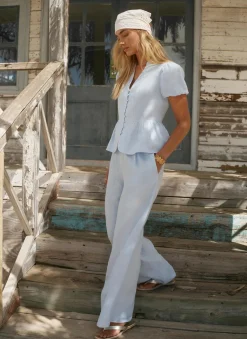 Clearance Pale Linen Drawstring Wide Leg Trousers Wide Leg Trousers|Trousers