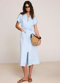 Outlet Pale Linen Midi Shirt Dress Summer Dresses|Linen Dresses