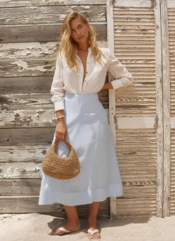 Best Pale Ramie Drop Waist Midi Skirt Midi Skirts|Skirts