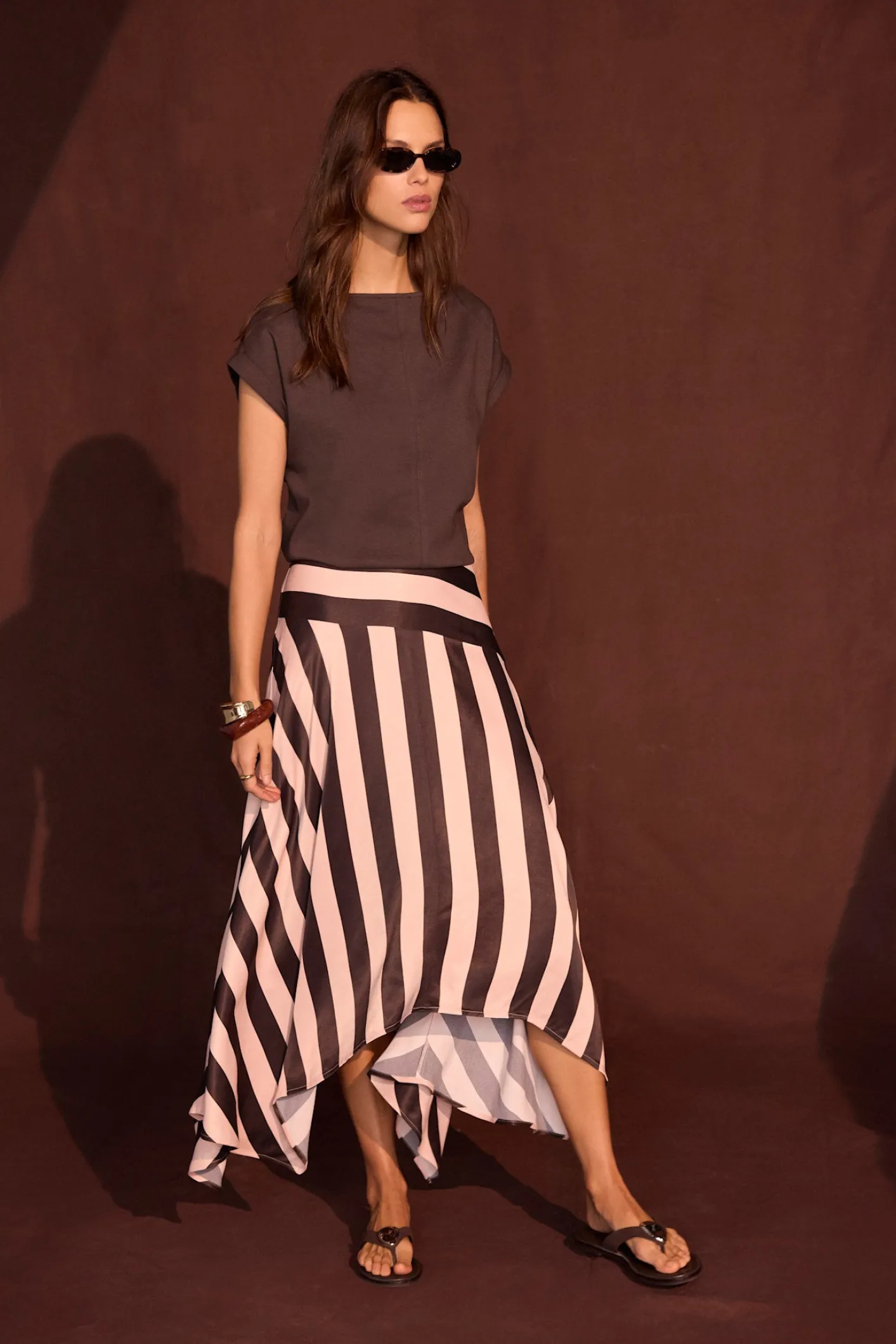 Best Pink & Satin Striped Midi Skirt Midi Skirts|Skirts