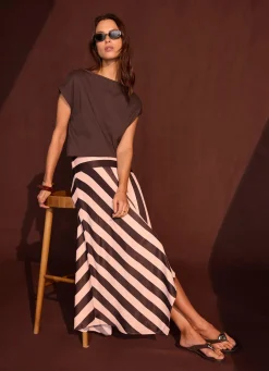 Best Pink & Satin Striped Midi Skirt Midi Skirts|Skirts