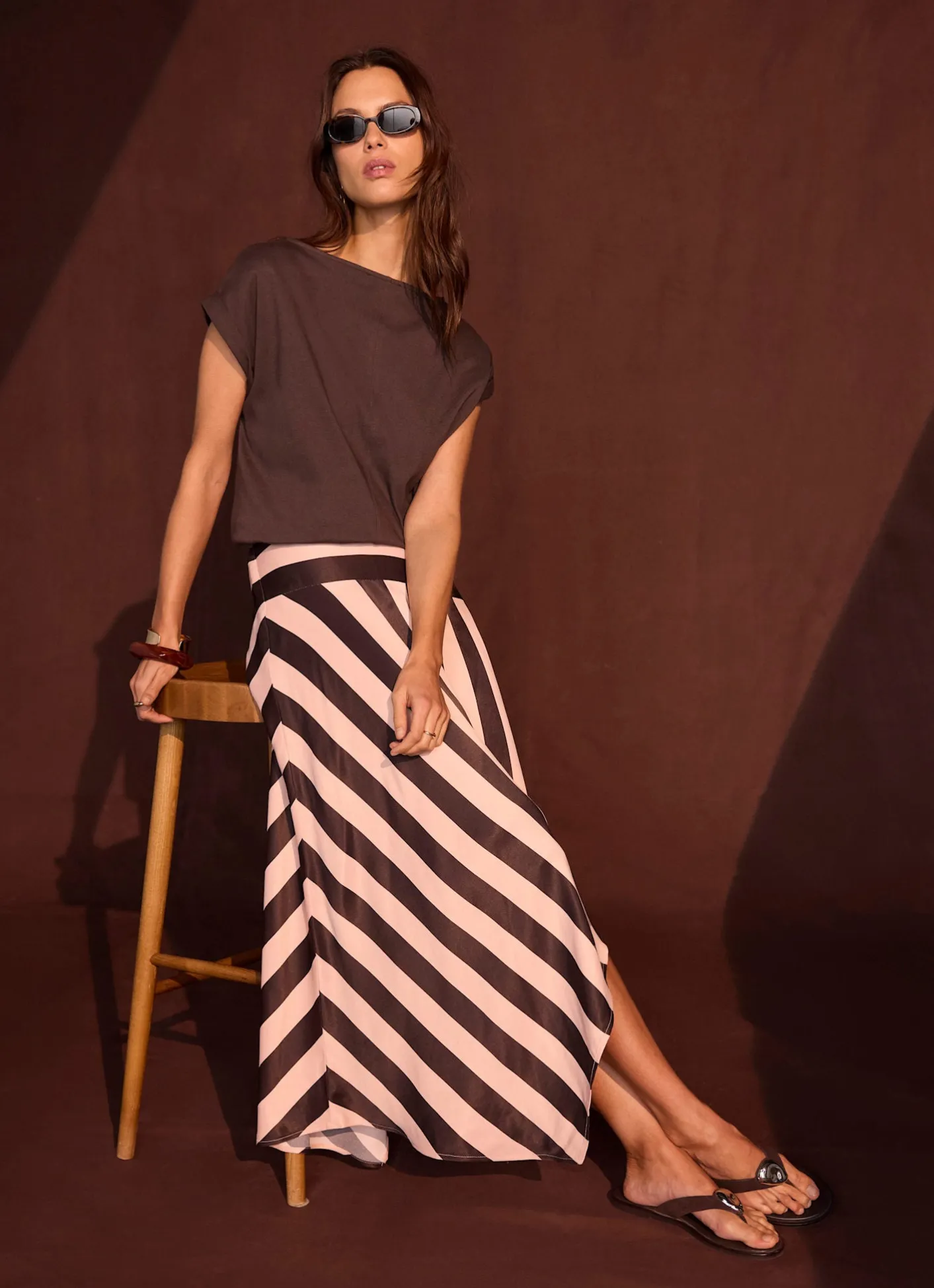 Best Pink & Satin Striped Midi Skirt Midi Skirts|Skirts