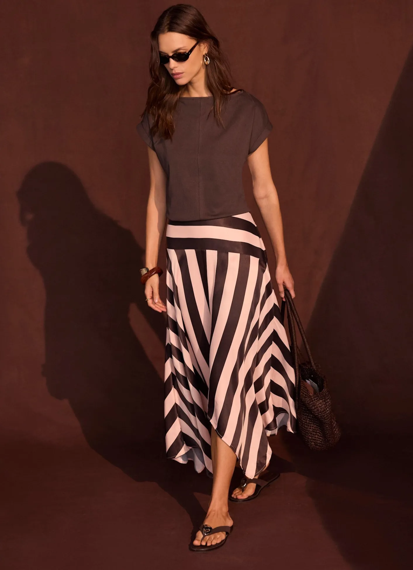 Best Pink & Satin Striped Midi Skirt Midi Skirts|Skirts