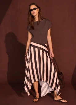 Best Pink & Satin Striped Midi Skirt Midi Skirts|Skirts