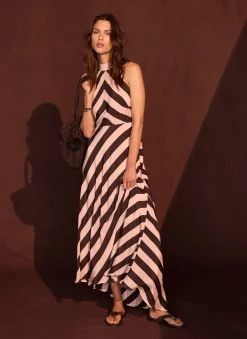 Best Pink & Striped Halter Maxi Dress Occasion Dresses|Occasion Dresses