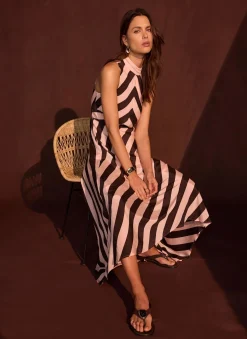 Best Pink & Striped Halter Maxi Dress Occasion Dresses|Occasion Dresses