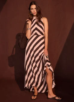 Best Pink & Striped Halter Maxi Dress Occasion Dresses|Occasion Dresses