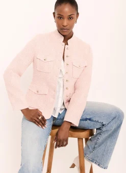 Best Pink Cotton Blend Boucle Jacket Jackets