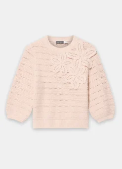 Discount Pink Cotton Blend Floral Detail Jumper Jumpers|Jumpers & Cardigans