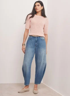 Hot Pink Cotton Blend Knit Top Knitted Tops|Knitted Tops
