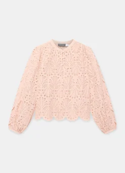 New Pink Cotton Broderie Detail Blouse Shirts & Blouses