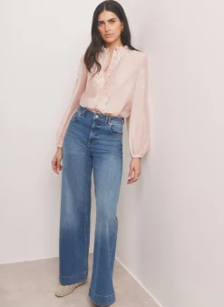 Pink Embroidered Scallop Trim Blouse Shirts & Blouses|All Tops