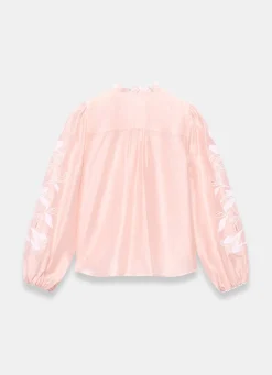 Pink Embroidered Scallop Trim Blouse Shirts & Blouses|All Tops