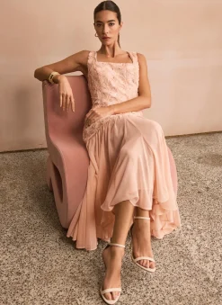 Best Pink Floral Texture Maxi Dress Occasion Dresses|Occasion Dresses