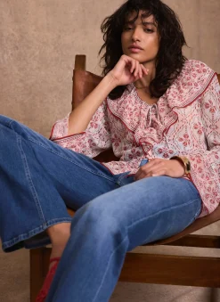New Pink Geo Print Ruffle Blouse Shirts & Blouses