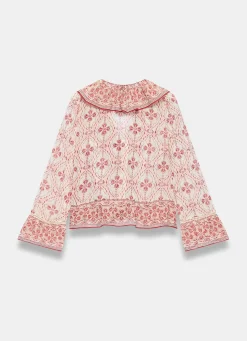 New Pink Geo Print Ruffle Blouse Shirts & Blouses
