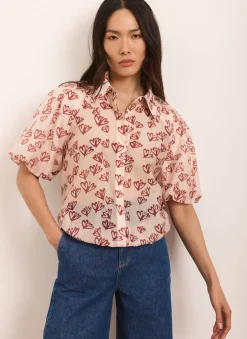 Best Pink Heart Print Puff Sleeve Shirt Shirts & Blouses
