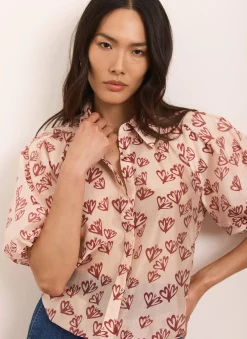 Best Pink Heart Print Puff Sleeve Shirt Shirts & Blouses
